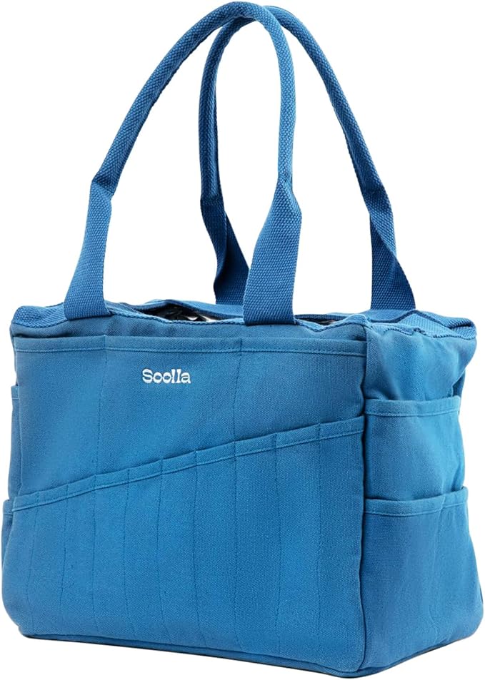 Soolla Studio Bag: Art Supply Storage & Pottery Tool Bag, Washable Craft Tote, Knitting Yarn Organizer, Crochet Projects, 30 Pockets, 20+ Canvas Colors, Gift for Artists (Blueberry Bliss)