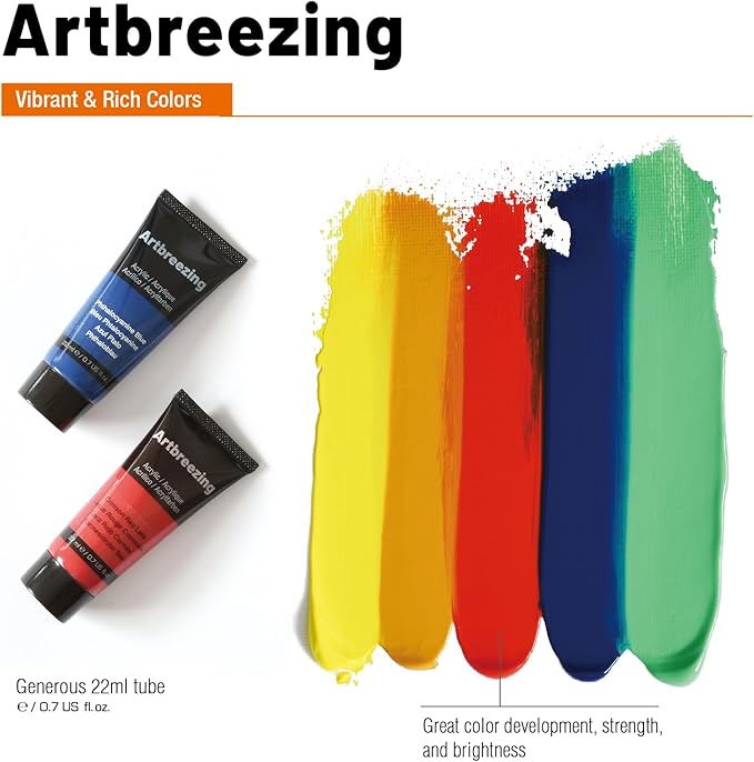 Acrylic Paint Set,48 Colors 0.74 oz/22ml Tubes,Highly Pigment Art Paints for Canvas,Wood,Fabric,Paper, Giftable Choice for Artists,Beginner to Pro (48 Colors)