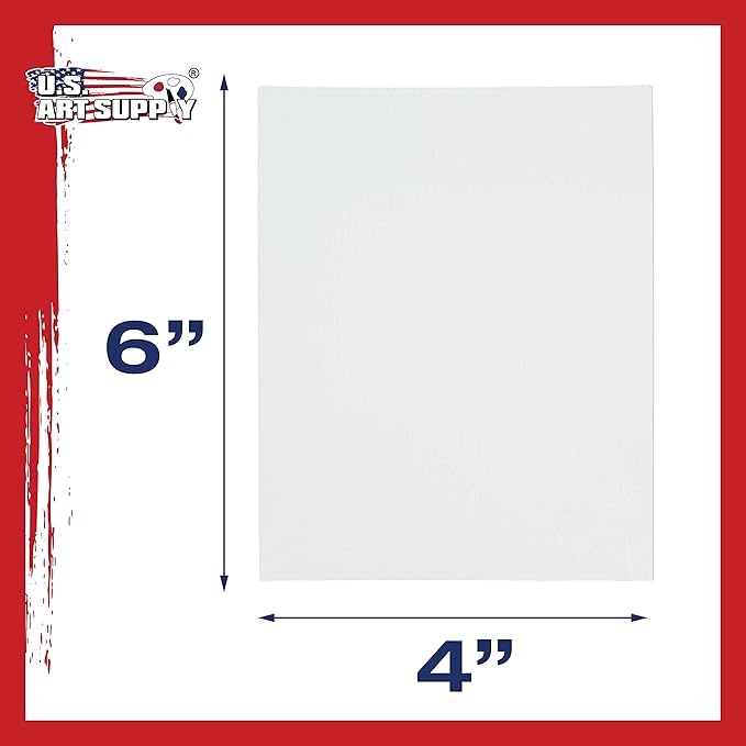U.S. Art Supply 4 X 6 Inch Art Canvas Board Panels 24 Pack - 8 Ounce Heavyweight Cotton Acid Free Canvases for Painting Acrylics and Watercolor (1 Case of 24 Single Canvas Painting Panels)