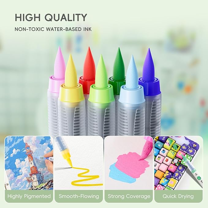 Arrtx 36 Colors Direct Liquid Ink Acrylic Paint Pens for Rock Painting, Brush Tip Acrylic Pen, Acrylic Markers, Waterproof Paint Marker, Art Supplies for Stone, Glass, Egg, Wood, DIY Crafts