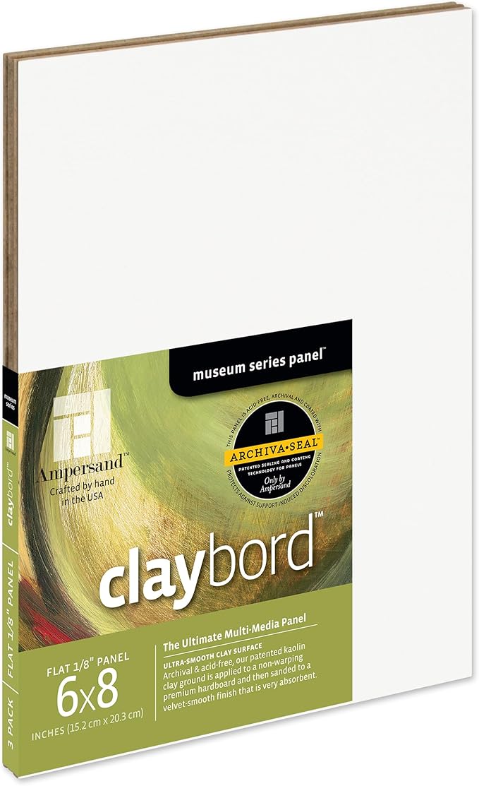 Ampersand Art Supply Claybord | 6" x 8" - Pack of 3 | 1/8" Flat Profile | Kaolin Clay Painting Panel for Acrylic, Ink, Watercolor & Mixed Media | Canvas & Paper Alternative