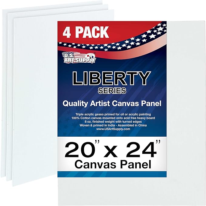 U.S. Art Supply 20 X 24 Inch Art Canvas Board Panels 4 Pack - 8 Ounce Heavyweight Cotton Acid Free Canvases for Painting Acrylics and Watercolor (1 Case of 4 Single Canvas Painting Panels)