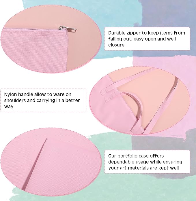 Abbylike 1 Pcs 48 x 36 Inch Art Portfolio Bag Large Size Art Supply Bag with Nylon Shoulder Waterproof Poster Board Painting Drawing Sketch Storage Carry Case for Artwork Gift Supplies (Pink)