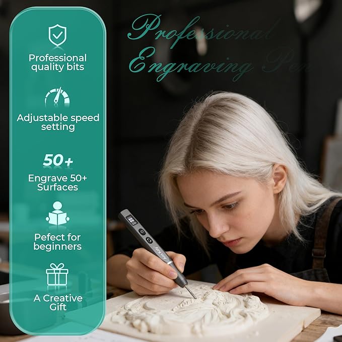 Ann Katy Wireless Engraving Pen Kit for Metal Jade Wood Glass Plastic,Engrave 50+ Surfaces,Precision Tool for Artists & DIY,Unique Gifts for Teens Adults Beginner