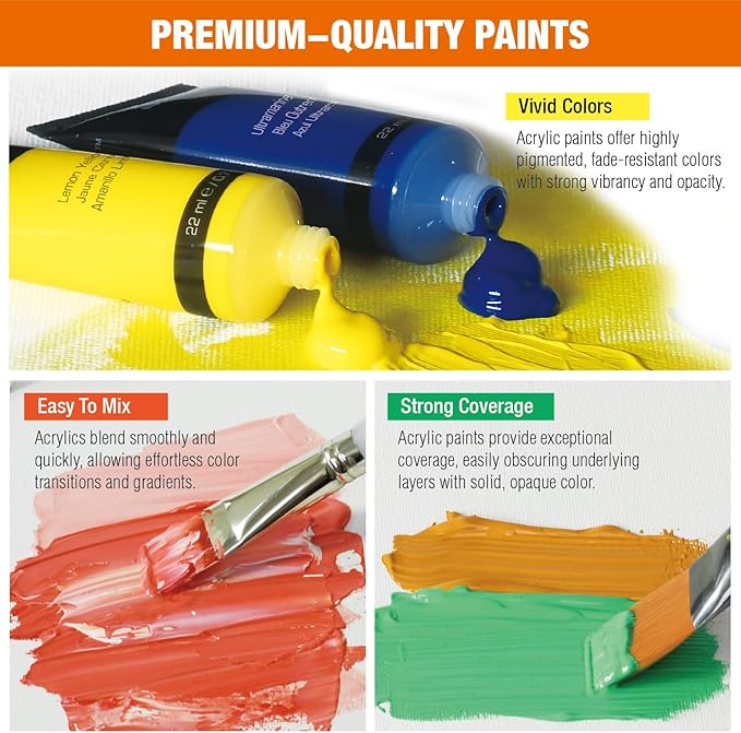 Acrylic Paint Set,48 Colors 0.74 oz/22ml Tubes,Highly Pigment Art Paints for Canvas,Wood,Fabric,Paper, Giftable Choice for Artists,Beginner to Pro (48 Colors)