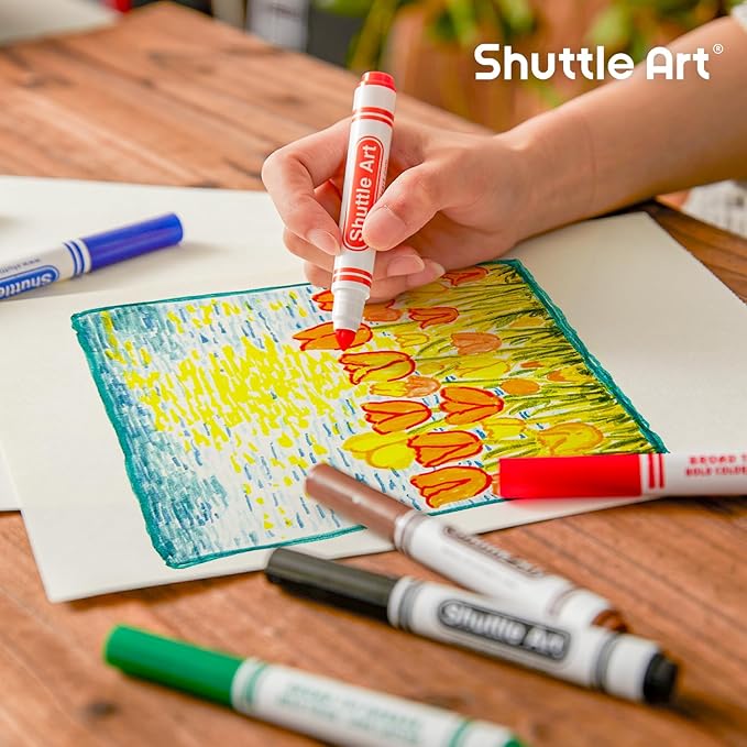 Shuttle Art 216 Pack Washable Markers, 8 Assorted Colors Broad Line Conical Tip Large Markers Bulk with a Box, Bonus Caps, Home Classroom School Supplies for Adults Students Teachers…