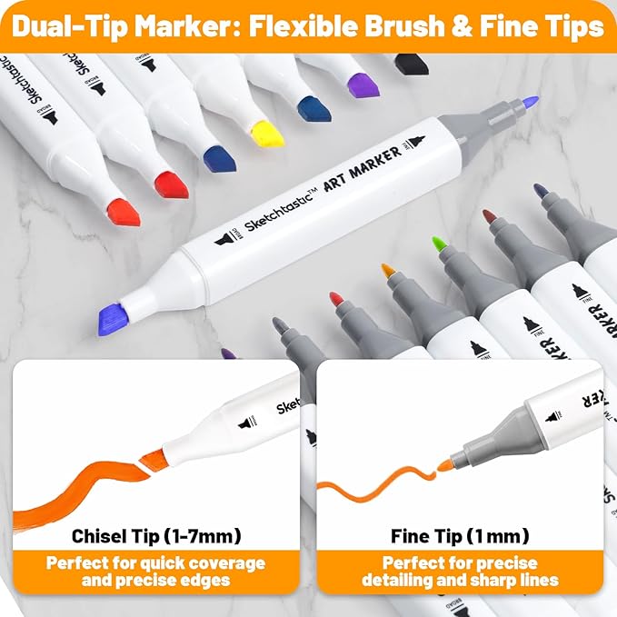 Alcohol Markers Dual Tip Marker Set, 80 Vibrant Colors for Adults, No Bleed Colors for Artists, Based Markers for Coloring Books, Sketching and Art Projects