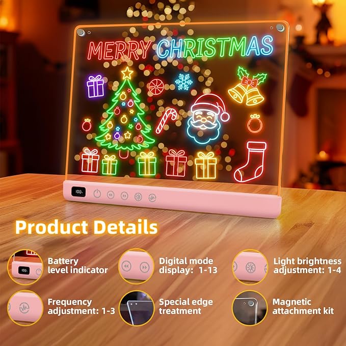 Led Drawing Board with 13 Light Effects, 16" Rechargeable Glow Doodle LED Note Board with Colors, Neon Light Up Drawing Tablet Gifts for Kids for Easter Birthday Christmas Gift Ideas