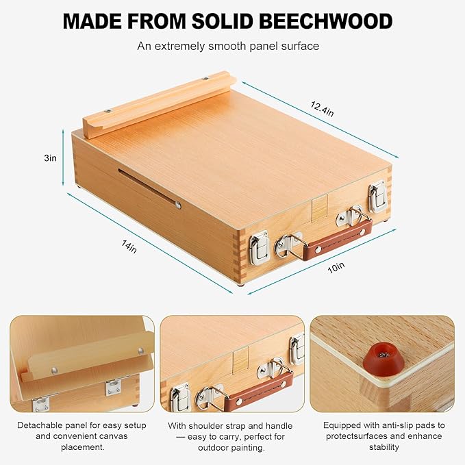 Beechwood Tabletop Easel for Painting, Portable Adjustable Sketchbox Art Easel Stand with Detachable Shoulder Strap for Beginners and Art Lovers