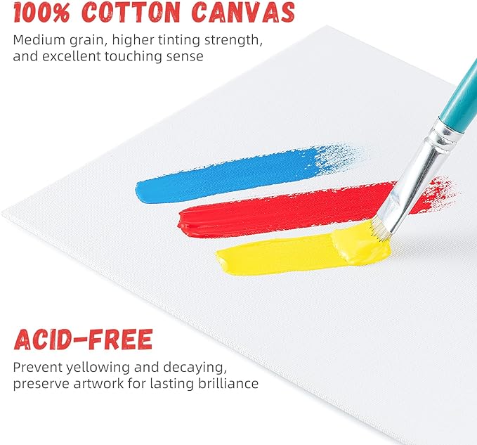 Simetufy 64 Pack Canvas Boards for Painting 8 x 10 inch, Bulk Blank Canvas for Kids- Gesso Primed Acid-Free 100% Cotton for Acrylics Oil Tempera Paints