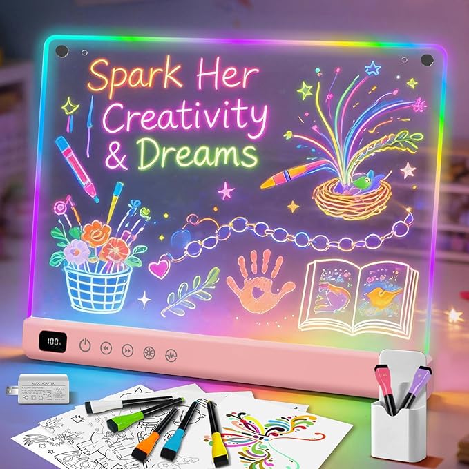 Led Drawing Board with 13 Light Effects, 16" Rechargeable Glow Doodle LED Note Board with Colors, Neon Light Up Drawing Tablet Gifts for Kids for Easter Birthday Christmas Gift Ideas