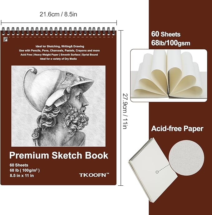 TKOOFN 10 Pack 8.5" x 11" Sketch Book Bulk (600 Sheet Total), Top Spiral Bound Premium Sketchbook Drawing Pads(68lb/100gsm), Acid-Free Painting Paper Drawingbook for Adults Kids Artists Beginners