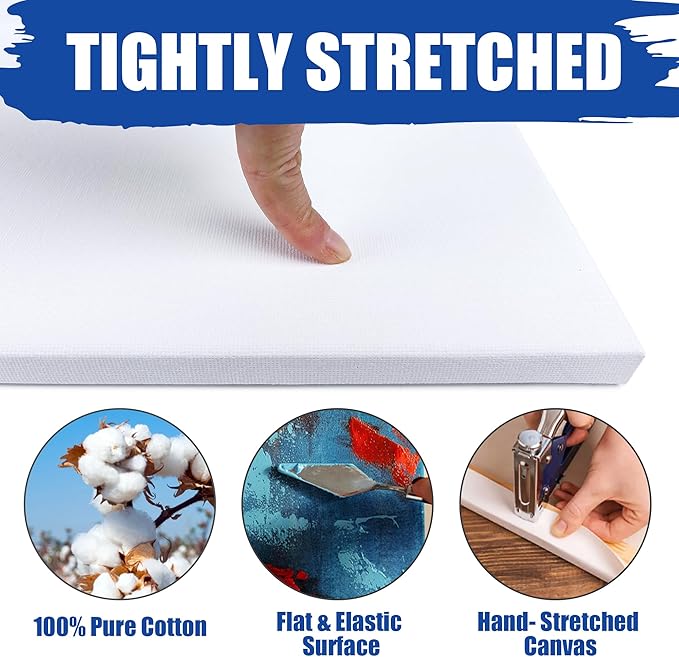 Halobios Stretched Canvases for Painting, 8 Packs 9X12 Inch Canvases for Acrylics,Oils & Other Painting Media, 5/8 Inch Profile 100% Cotton Primed Artist Framed Canvas