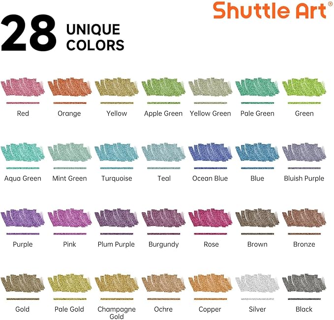 Shuttle Art 28 Metallic Colors Dual Tip Acrylic Paint Markers, Brush Tip and Dot Tip Acrylic Paint Pens for Rock, Ceramic, Wood, Canvas, Plastic, Glass, Stone, Calligraphy, Card Making, DIY Crafts