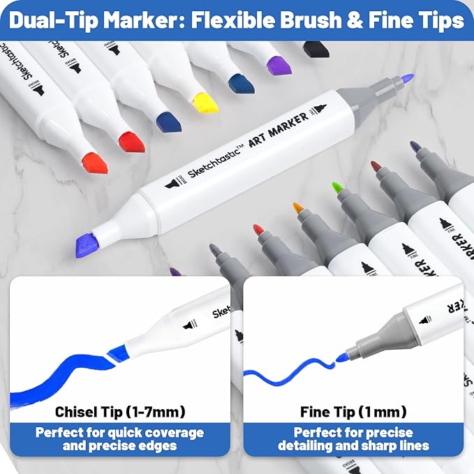 Alcohol Markers Dual Tip Marker Set, 100 Vibrant Colors for Adults, No Bleed Colors for Artists, Based Markers for Coloring Books, Sketching and Art Projects