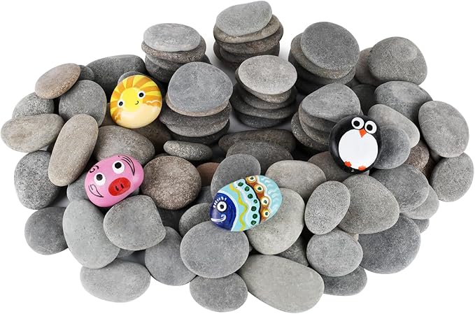 Simetufy 100Pcs Rocks for Painting Bulk, 2"-3" Painting River Rocks, Flat & Smooth Natural Stones for Arts, Crafts, Painted Gift for Adults Family Time, Kindness Stones, Decoration