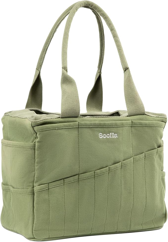 Soolla Studio Bag: Pottery Tool Bag, Art Supply Storage, Knitting Yarn Organizer, Crochet Projects, & Washable Craft Tote, 30 Pockets, 25+ Canvas Colors, Student Artist Gift (Ganja Green)