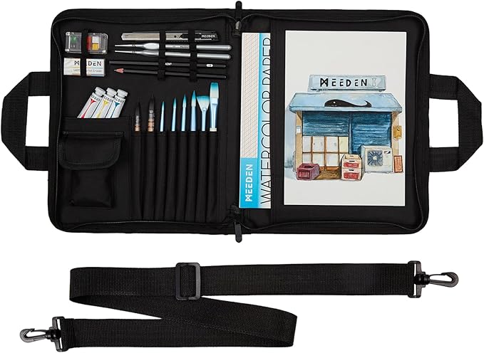 MEEDEN Sketch Bag: Portable Artist Sketch Portfolio Case for 9" x 12" Sketchbook & Watercolor Pads - Zippered Art Travel Bag for Brushes, Pens, Pencils & Art Supplies