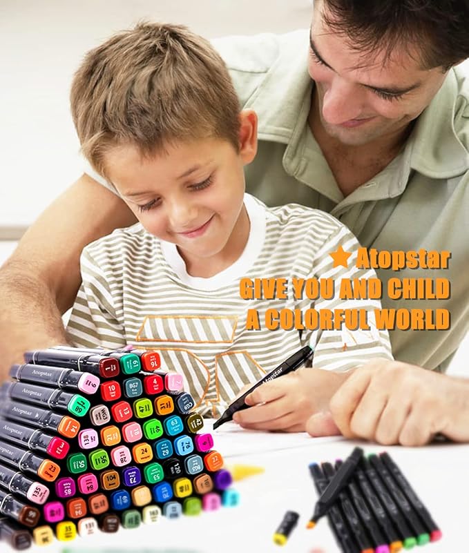 ATOPSTAR 120 Colors Alcohol Markers Artist Drawing Art Markers for Kids Dual Tip Markers for Adult Coloring Painting Supplies Perfect for Gift(120 Black Shell)