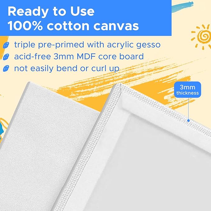 Canvas Boards for Painting, 48pcs Multi-Size Paint Canvas 4x4 4x6 6x6 5x7 8x8 8x10 9x12 11x14 Art Supplies for Adult, Kid&Artist, Primed Blank Cotton Canvases for Acrylic, Oil, Watercolor
