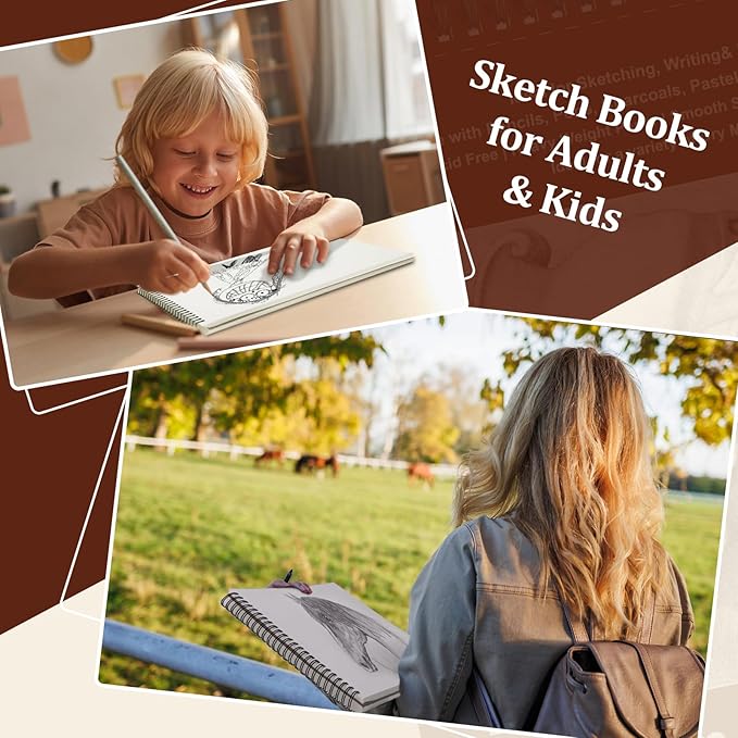 TKOOFN 10 Pack 8.5" x 11" Sketch Book Bulk (600 Sheet Total), Top Spiral Bound Premium Sketchbook Drawing Pads(68lb/100gsm), Acid-Free Painting Paper Drawingbook for Adults Kids Artists Beginners
