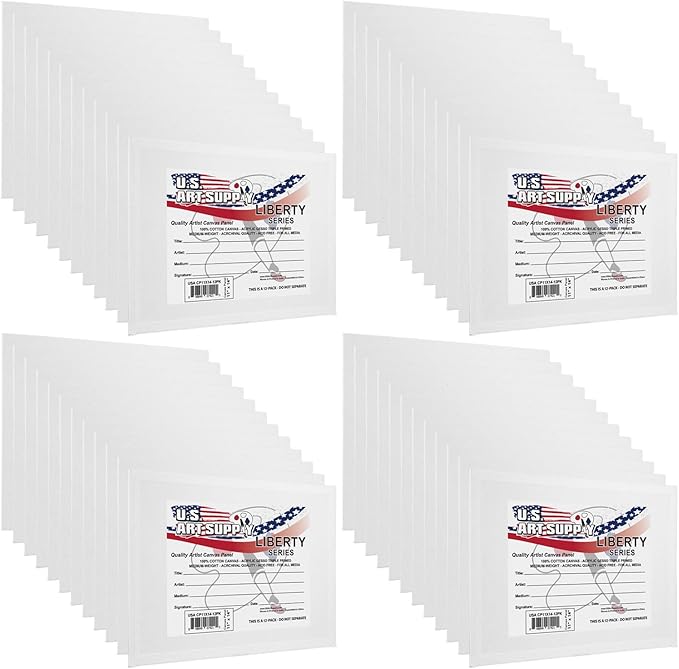 U.S. Art Supply 11 X 14 Inch Art Canvas Board Panels 48 Pack - 8 Ounce Heavyweight Cotton Acid Free Canvases for Painting Acrylics and Watercolor (1 Case of 48 Single Canvas Painting Panels)