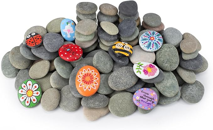 Simetufy 150 Pcs River Rocks for Painting, 2"-3" Painting Rocks, Flat & Smooth Stones Bulk to Paint, Natural Crafts & Art for Kids Adults