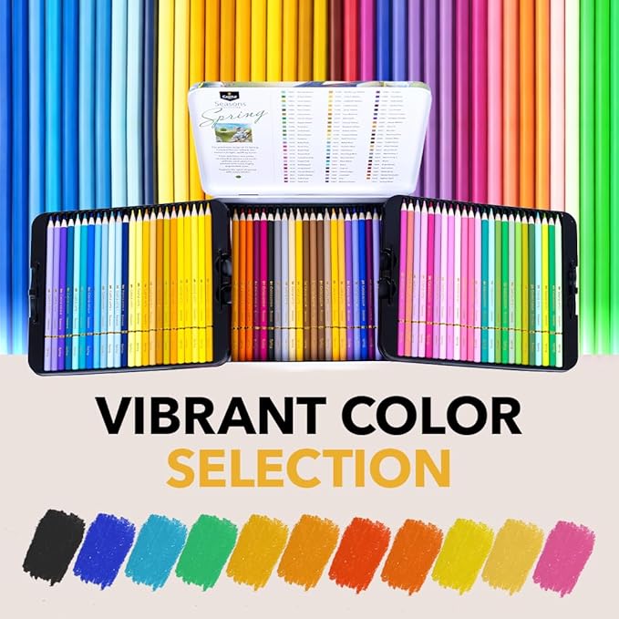Castle Art Supplies 72 Spring Colored Pencils Set | Wax-Based Pencils with Soft, Smooth Cores | Spring-Inspired Palette for Adult Artists | Organized in Display Tin | Seasons Collection
