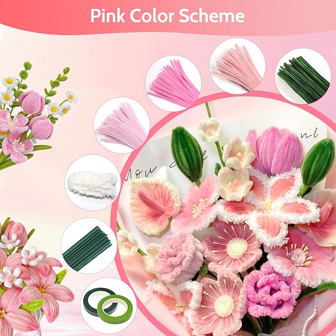 beanicus 700 PCS Pipe Cleaners Craft, Pipe Cleaners Flowers Kit with Handle, 14 Colors Chenille Stems with 18 Flowers Instruction, Art and Craft Supplies