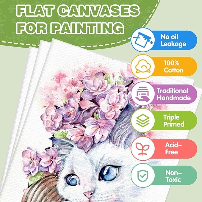 ESRICH Canvas for Painting 18x24 Inch, 10 Pack Canvas Boards for Painting Cotton Primed Acid Free Large Blank Canvases, Canvas Panels for Oil Paint, Watercolor, Acrylic Paint, Gouache and Tempera.