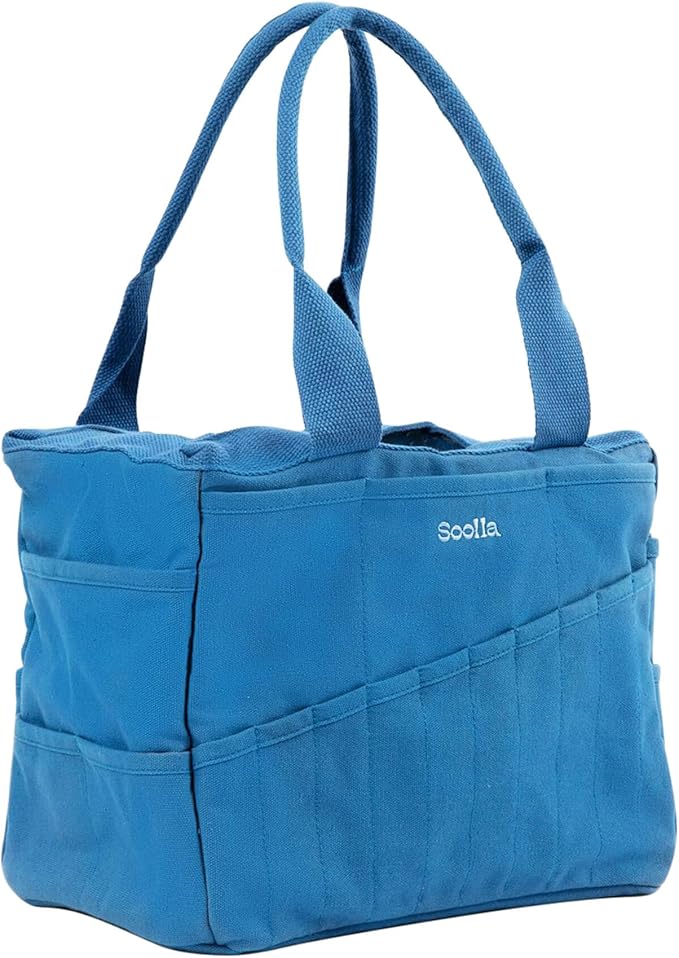 Soolla Studio Bag: Art Supply Storage & Pottery Tool Bag, Washable Craft Tote, Knitting Yarn Organizer, Crochet Projects, 30 Pockets, 20+ Canvas Colors, Gift for Artists (Blueberry Bliss)