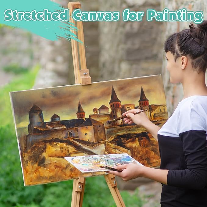 ESRICH Long Canvas for Painting 24x48 Inch, 3Pack Stretched Canvas for Painting, Primed Acid-Free Cotton Rectangular Blank Canvases, Art Paint Canvases for Oil,Watercolor,Acrylic Paint,Gouache