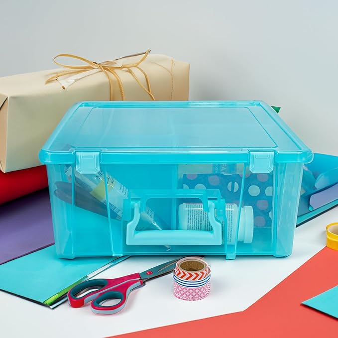 ArtBin 6990AA Super Satchel Double Deep Compartment Box - Art Storage with 8 Removable Compartments, Smart Closure for Craft Supplies (Aqua Mist- Pack of 1)