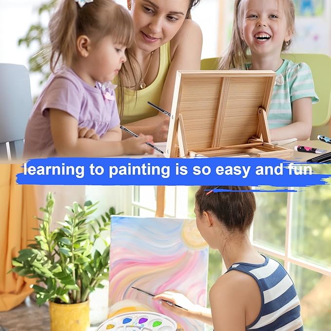 koseibal Acrylic Art Set with 18 Acrylic Paints, 8 Brushes, 4 Stretched Canvas, 1Wooden Easel, Etc, Premium Painting Supplies Kit for Students, Artists Kids, Adults, and Beginner