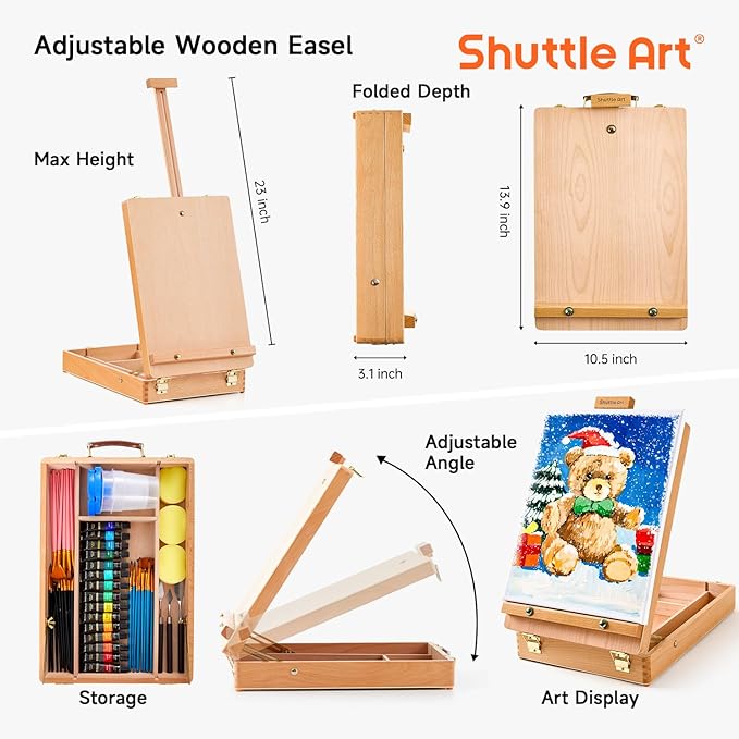 Shuttle Art 168 Pcs Artist Painting Kit, Deluxe Art Kit with Paint, Wooden Easel, Canvases, Paper Pads, Brushes and Other Art Supplies for Adults, Kids and Artists