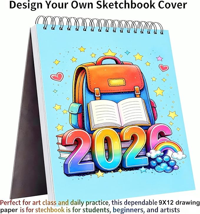 Soucolor 9" x 12" Spiral Bound Blank Sketch Notebook Journal Book- 1-Pack 100 Sheets Acid-Free 68lb/100gsm Paper, Art Sketchbook for Painting, Doodling, Journaling, Kids, Students, Adults, Beginners
