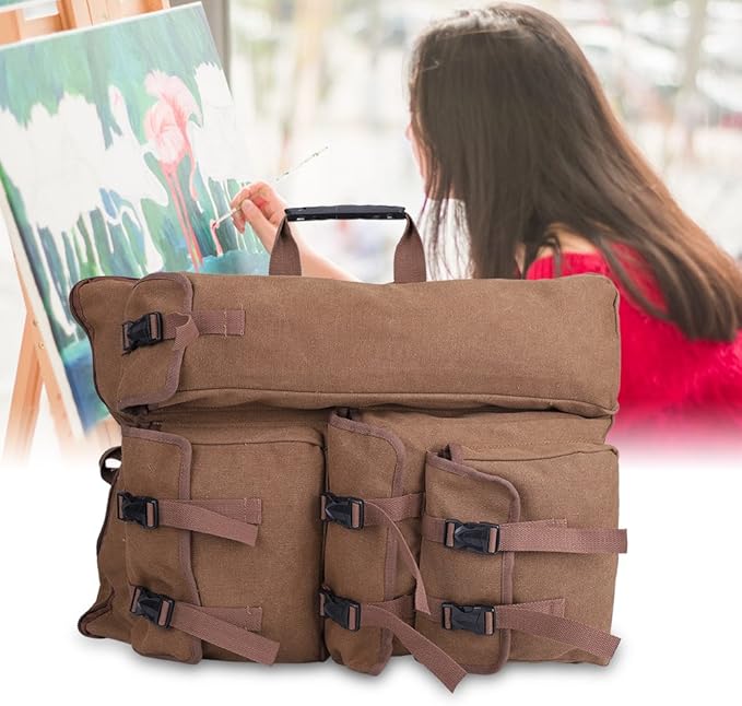 Walfront Art Portfolio Artist Backpack Coffee Canvas Artist Portfolio Carry Case Storage Backpack, Art Supply Tote Bag with Handheld Strap Multi-functional Sketching Drawing Painting Portfolio, 4K