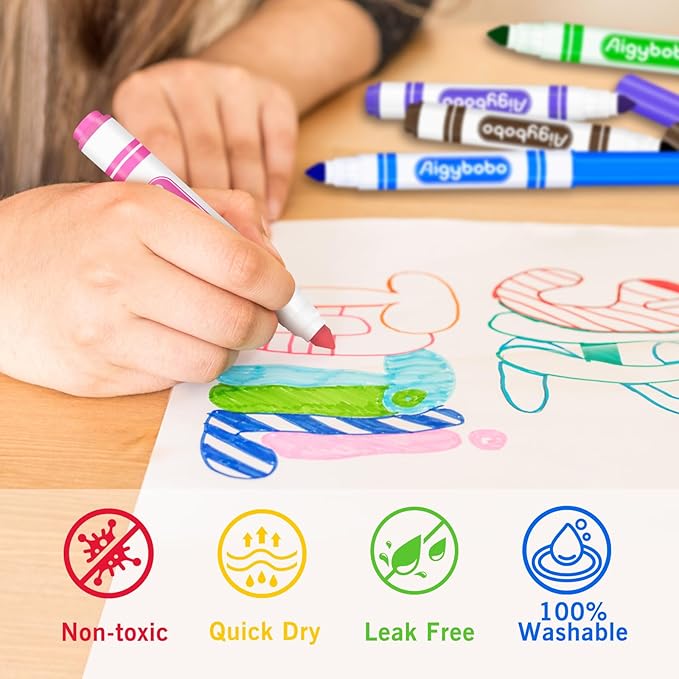 Aigybobo 336 Count Washable Markers Bulk, 12 Assorted Colors, Broad Line Conical Tip Coloring Marker for Kids, Markers Bulk Pack for Classroom, School Art Supplies & Back to School Supplies