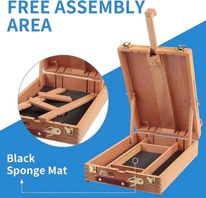 Falling in Art Wooden Tabletop Easel, Beech Wood Sketchbox Desktop Easel for Painting, Portable Art Drawing Easel for Beginners and Professionals