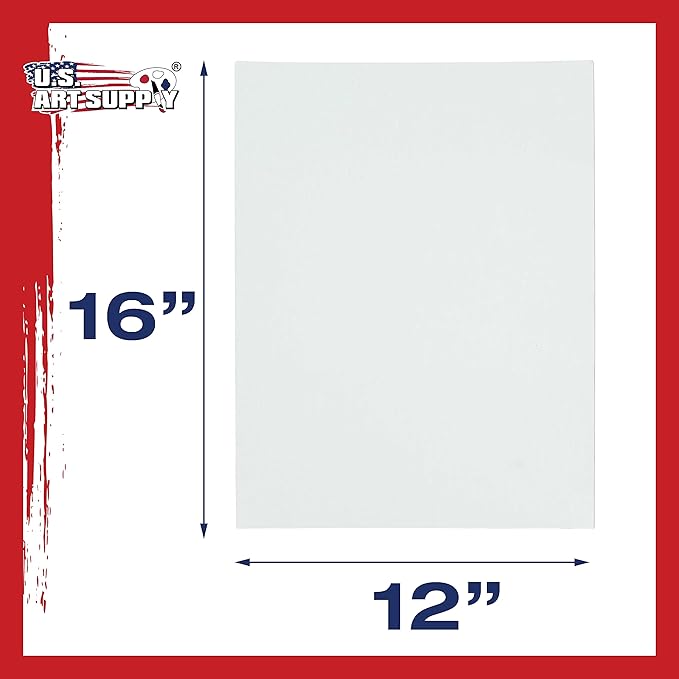 U.S. Art Supply 12 X 16 Inch Art Canvas Board Panels 4 Pack - 8 Ounce Heavyweight Cotton Acid Free Canvases for Painting Acrylics and Watercolor (1 Case of 4 Single Canvas Painting Panels)