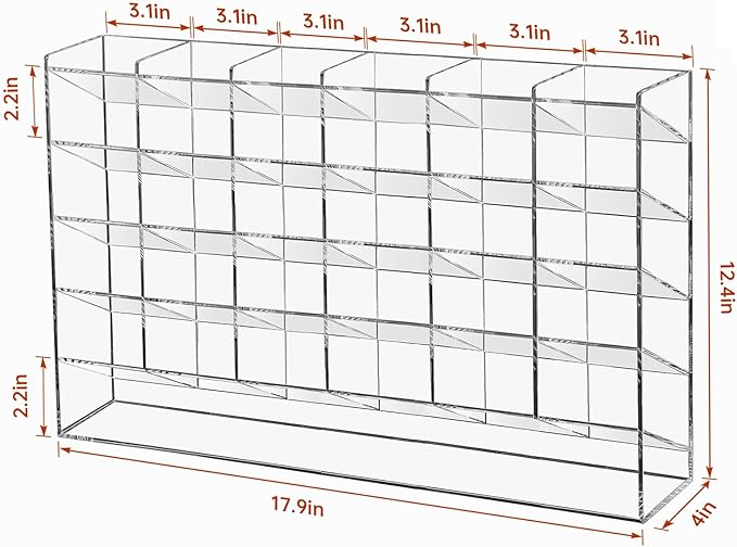 BEYGORM Acrylic Vertical Marker Organizer for 375 Markers with 31 Compartments, Clear Angled Pen & Pencil Holder, Large Desk Stationery & Art Supply Storage for Office & School (17.9x 12.4 x 4 Inch)