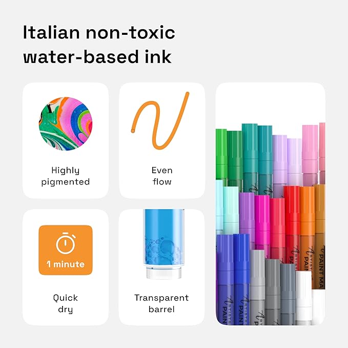 ARTISTRO 42 Acrylic Paint Markers, Paint Pens, Drawing Markers for Textile, Rock, Glass, Wood, Paper, Ceramic, Canvas, DIY - Art Supplies Kit for Kids and Adults (Extra Fine Tip)