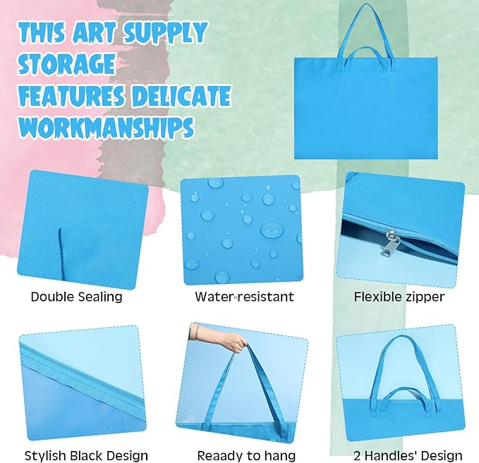 Abbylike 1 Pcs 48 x 36 Inch Art Portfolio Bag Large Size Art Supply Bag with Nylon Shoulder Waterproof Poster Board Painting Drawing Sketch Storage Carry Case for Artwork Gift Supplies (Blue)