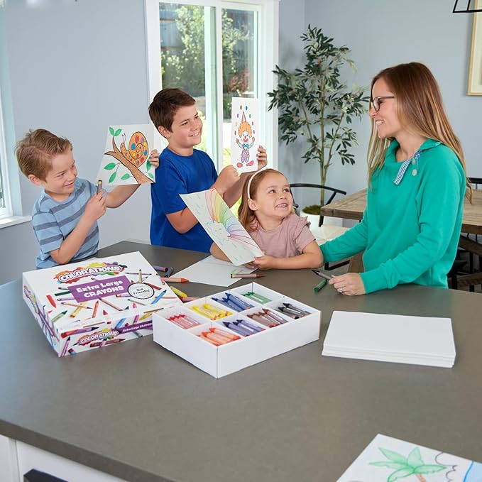 Colorations Extra Large Crayons - Non-Toxic, Set of 200, 8 Colors, Each 4-1/2"L x 1/2"D - School Bulk Supplies