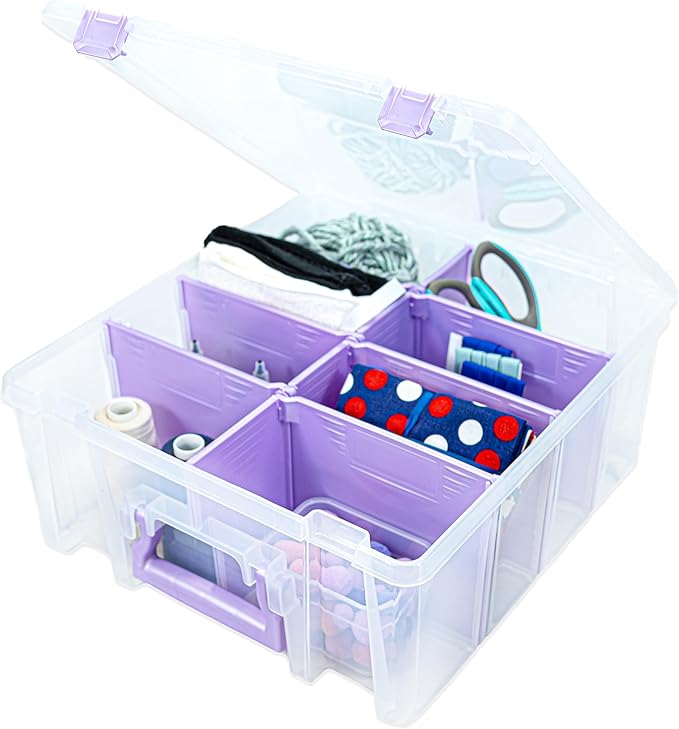 ArtBin 6990JZ Super Satchel Double Deep Compartment Box - Art Storage with 8 Removable Compartments, Smart Closure for Craft Supplies (Purple- Pack of 1)