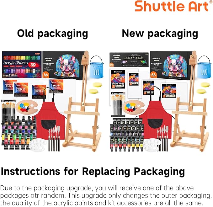 66 Pack Acrylic Paint Set, Shuttle Art Acrylic Painting Set with 30 Colors Acrylic Paint, Wooden Easel, Painting Canvas, Paint Brushes, Palettes, Art Painting Supplies for Kids Adults Beginner Artists