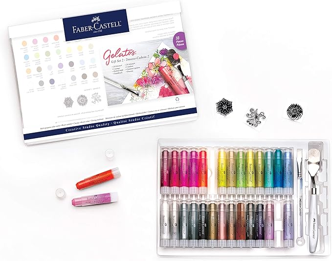 Faber-Castell Gelatos Dolce 2 Gift Set: 28 Watercolor Gel Crayons and Watercolor Supplies for Painting, Drawing & Art, Versatile Adult Pigment Crayons, Journaling Supplies for Artists & Hobbyists