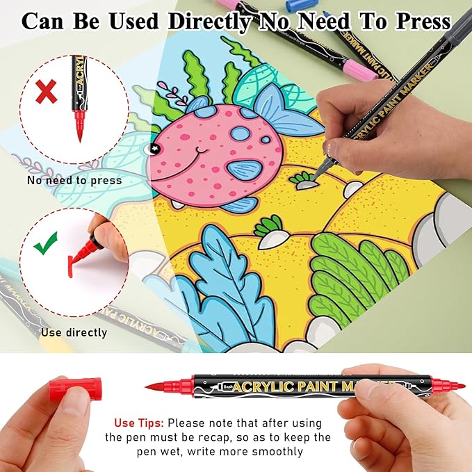 colpart 120 Colors Acrylic Paint Markers,Dual Tip Acrylic Paint Pens,Brush Tip and Fine Tip Markers For Rock Painting,Easter Decorations,Plastic,Easter Eggs,Canvas And Diy Crafts Art Supplies