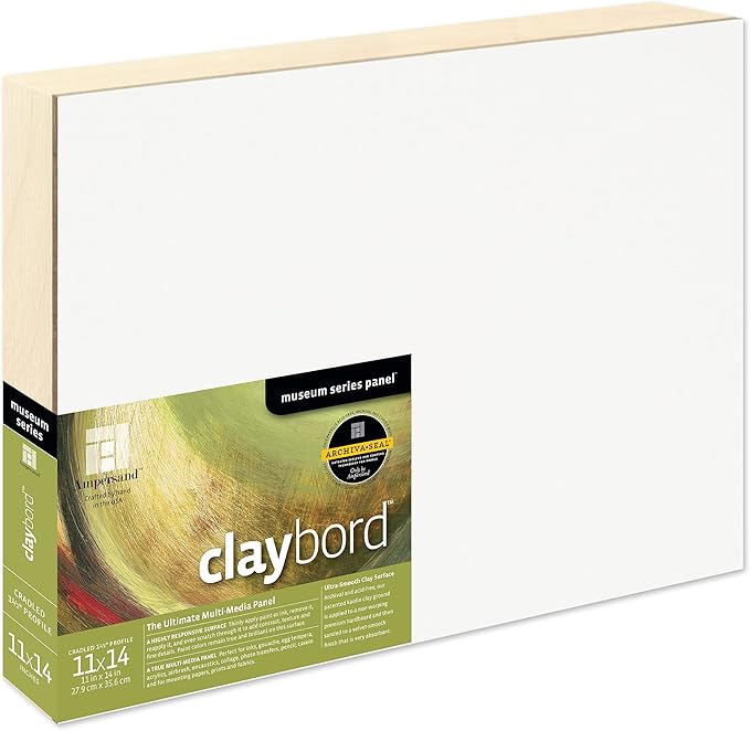 Ampersand Art Supply Claybord | 11" x 14" | 1-1/2" Cradled Profile | Kaolin Clay Painting Panel for Acrylic, Ink, Watercolor & Mixed Media | Canvas & Paper Alternative