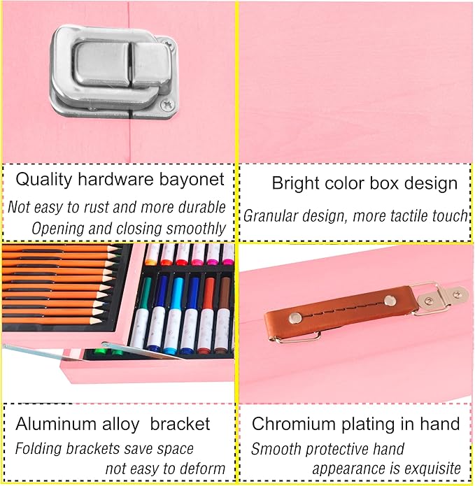 KINSPORY Art Set, 139 Pack Painting Drawing Art Supplies Kit with 2 Sketch Pads, Deluxe Double Layers Art Set Crafts, Colored Pencils, Oil Pastels, Watercolor Paints, Gift for Artists Kids (Rose Pink)